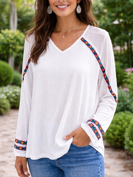 2 Fly Co. Tops - Two Fly 2Fly White Embroidered Boho Blouse 2X NWT Colorful Trim Peasant Top Plus